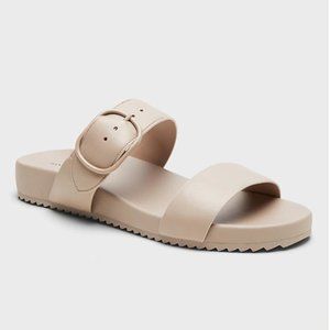 Leather Buckle Slide Sandal